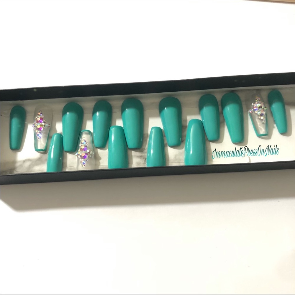 Turquoise coffin press on nails